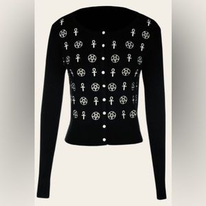 Jawbreaker Sweater Cardigan Woman’s Sz XL Gothic Wicca Ankh Pentagram Star NEW